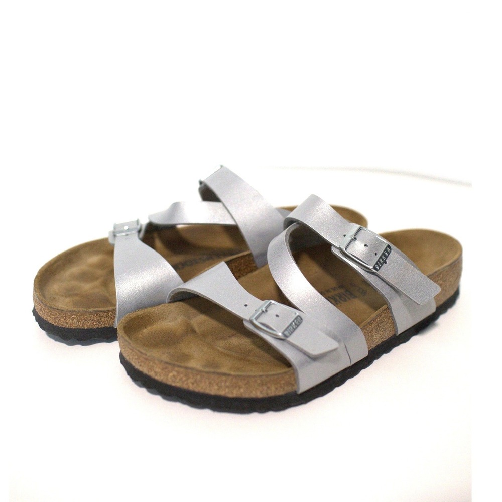 Birkenstock Salina Silver Metallic Birko-Flor Strappy Sandals Womens 39 L8 M6